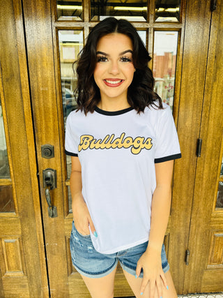 Bulldogs Retro Ringer Graphic Tee-Harps & Oli-Shop Anchored Bliss Women's Boutique Clothing Store