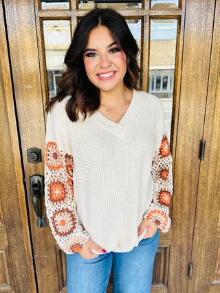 Everything Counts Crochet Patchwork Sweater • Ivory-Stacey Kluttz-Shop Anchored Bliss Women's Boutique Clothing Store