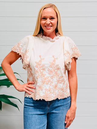 Graceful Moments Embroidered Lace Top • Cream-Entro-Shop Anchored Bliss Women's Boutique Clothing Store