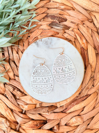 Easter Delight Egg Shaped Earrings • White-DMC-Shop Anchored Bliss Women's Boutique Clothing Store
