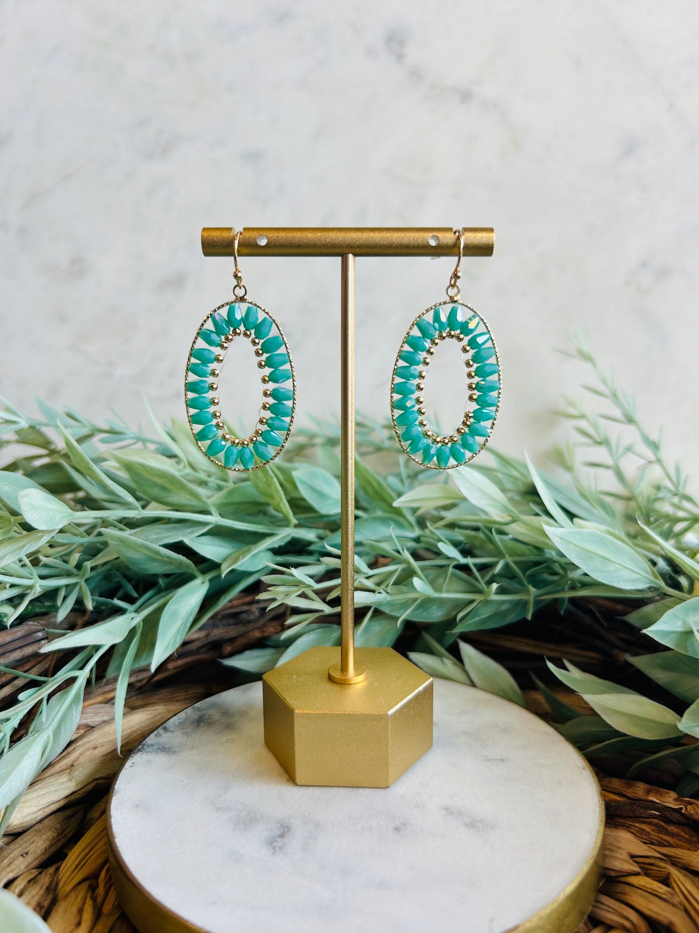 Cassie Oval Earrings • Turquoise-DMC-Shop Anchored Bliss Women's Boutique Clothing Store