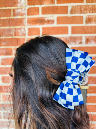 Blue Checkered Bow Claw Clip-Anchored Bliss Boutique-Shop Anchored Bliss Women's Boutique Clothing Store