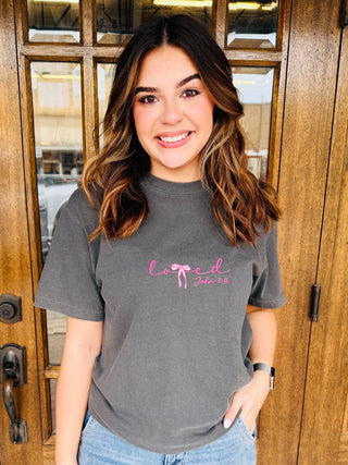 Loved Coquette Embroirdered Graphic Tee-D&E-Shop Anchored Bliss Women's Boutique Clothing Store