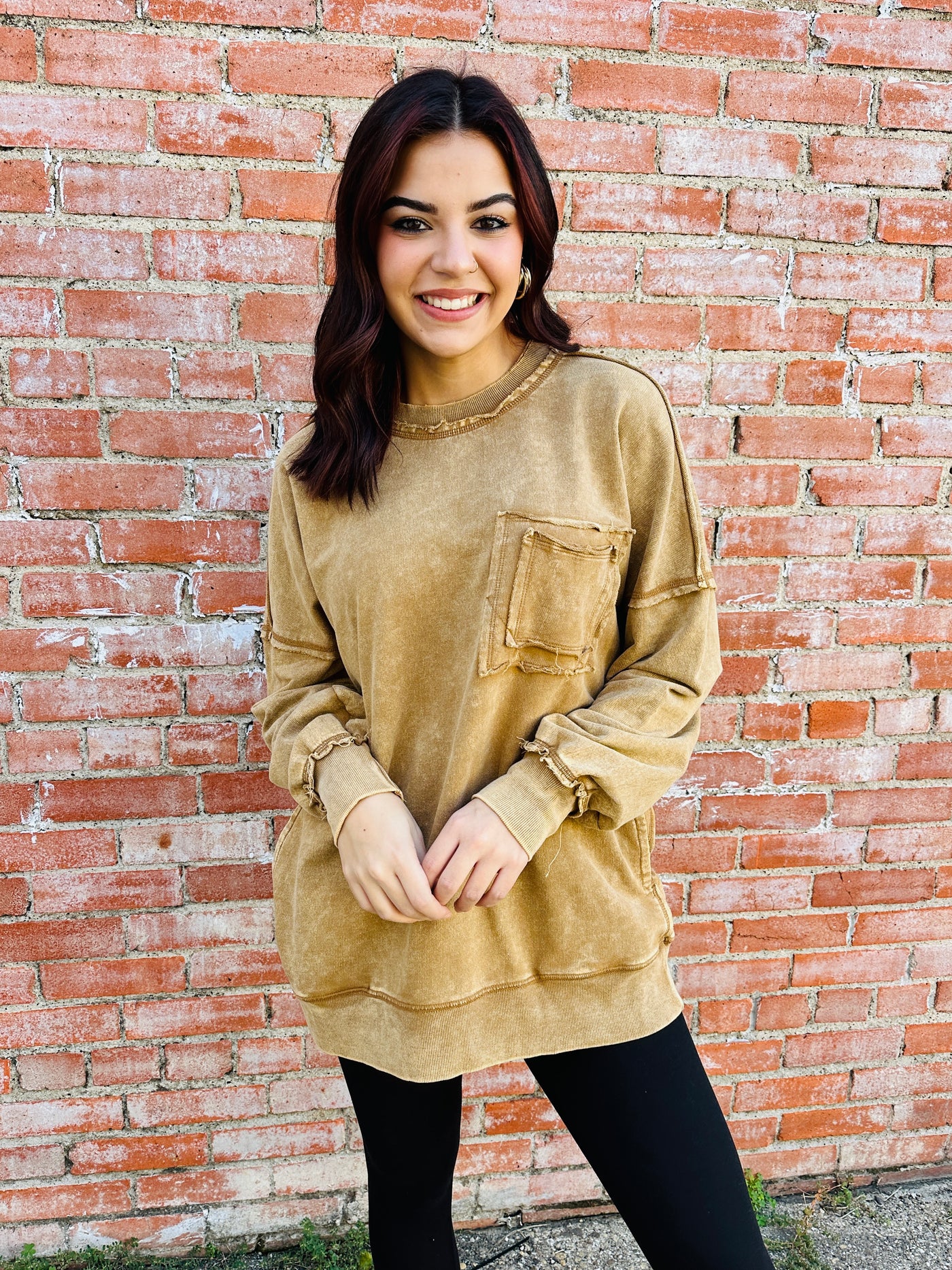 Always On Your Side Acid Washed Pullover • Camel-Zenana-Shop Anchored Bliss Women's Boutique Clothing Store