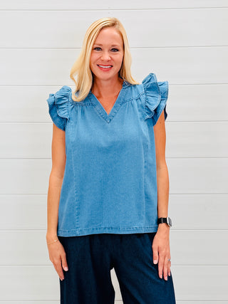 Sweet On Denim V Neck Top-Stacey Kluttz-Shop Anchored Bliss Women's Boutique Clothing Store