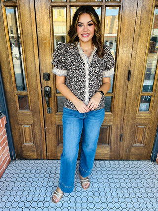 Come Again Leopard Puff Sleeve Top • Brown-Entro-Shop Anchored Bliss Women's Boutique Clothing Store