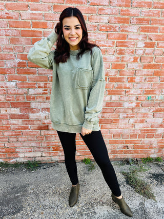 Always On Your Side Acid Washed Pullover • Olive-Zenana-Shop Anchored Bliss Women's Boutique Clothing Store