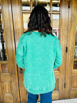 Go Easy on Me Acid Washed Hi Low Pullover • Green-Zenana-Shop Anchored Bliss Women's Boutique Clothing Store