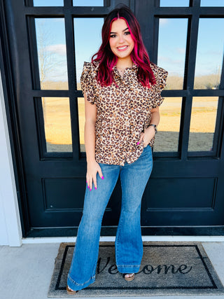 Love Me Some Leopard Ruffle Sleeve Puffer Vest • Brown-Bibi-Shop Anchored Bliss Women's Boutique Clothing Store