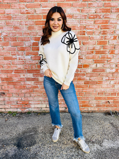 Let Me Adore You Flower Sweater • Cream-She+Sky-Shop Anchored Bliss Women's Boutique Clothing Store