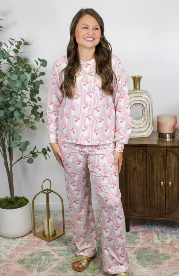 PRE ORDER Pink Striped Vintage Santa Pajama Set-Thomas and Co-Shop Anchored Bliss Women's Boutique Clothing Store