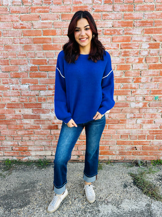 Ready to Go Game Day Oversized Sweater • Blue-Stacey Kluttz-Shop Anchored Bliss Women's Boutique Clothing Store