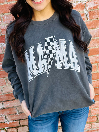 Checkered Bolt Mama Graphic Tee & Sweatshirt-Harps & Oli-Shop Anchored Bliss Women's Boutique Clothing Store