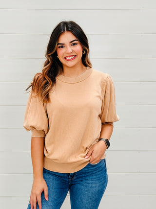 Really a Dream Mineral Washed Bubble Sleeve Top • Tan-Easel-Shop Anchored Bliss Women's Boutique Clothing Store