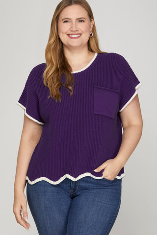 Purple Reign Contrast Trim Knit Top • Purple-She+Sky-Shop Anchored Bliss Women's Boutique Clothing Store