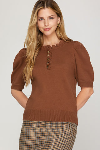 Excited For This Ruffle Sweater Top • Cinnamon-She+Sky-Shop Anchored Bliss Women's Boutique Clothing Store
