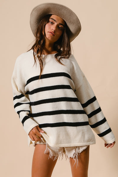 Keep You Guessing Striped Sweater • Ivory-Bibi-Shop Anchored Bliss Women's Boutique Clothing Store