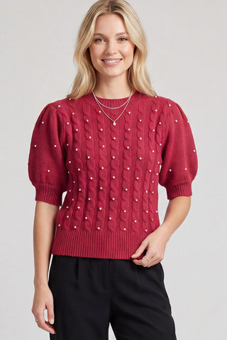 Together With You Pearl Embellished Sweater Top • Red-She+Sky-Shop Anchored Bliss Women's Boutique Clothing Store
