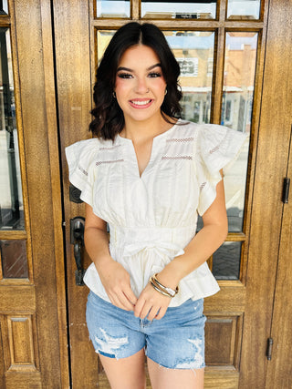 Be With Me Peplum Top • Cream-Stacey Kluttz-Shop Anchored Bliss Women's Boutique Clothing Store