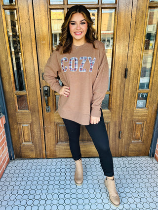 Cozy Plaid Sweatshirt-Royce Apparel-Shop Anchored Bliss Women's Boutique Clothing Store