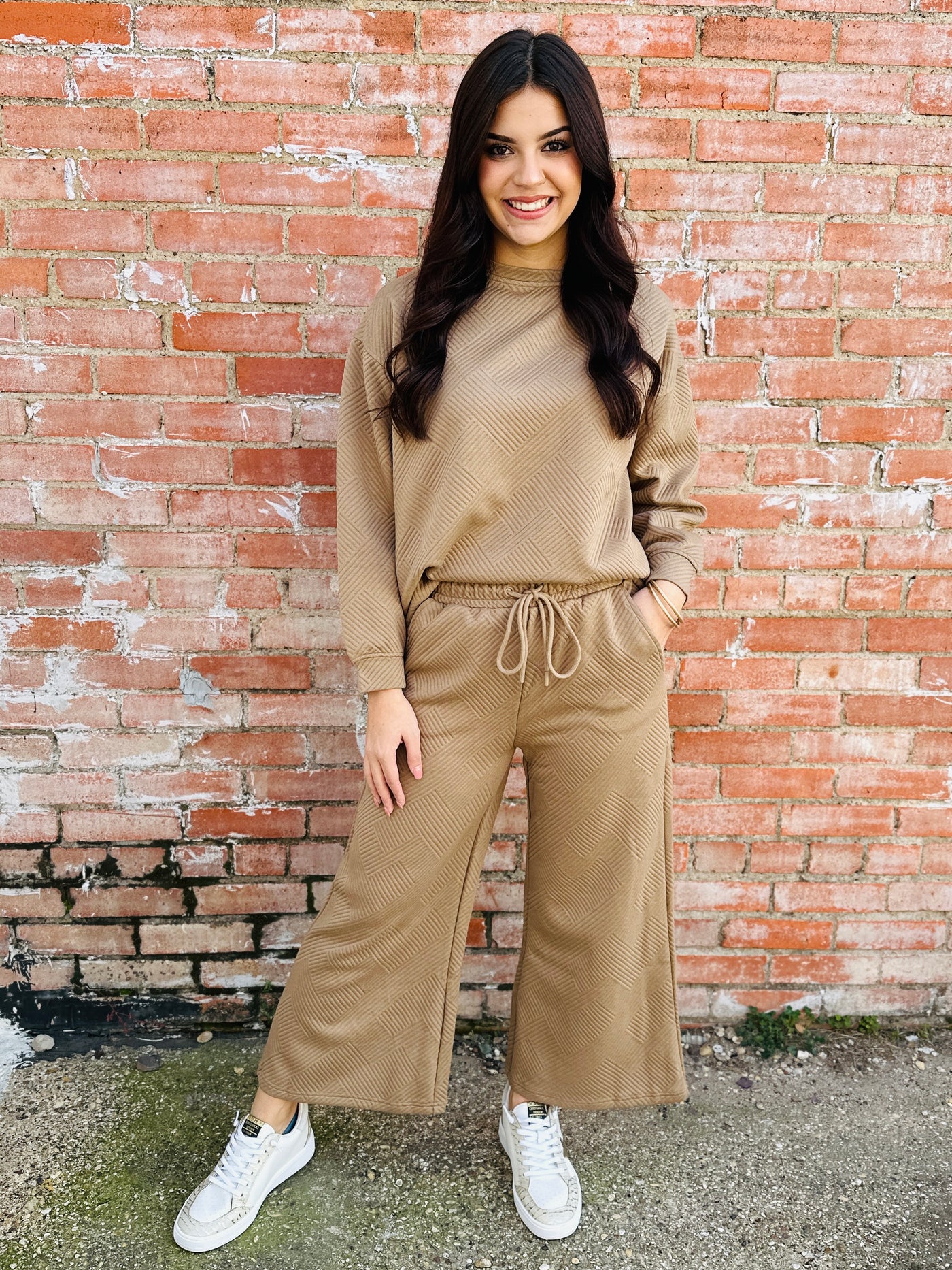 Sweet Wish Textured Cropped Wide Pants • Tan-See and Be Seen-Shop Anchored Bliss Women's Boutique Clothing Store