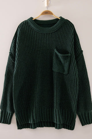 Stay Awhile Chunky Knit Pocket Sweater • Forest Green-Very J-Shop Anchored Bliss Women's Boutique Clothing Store
