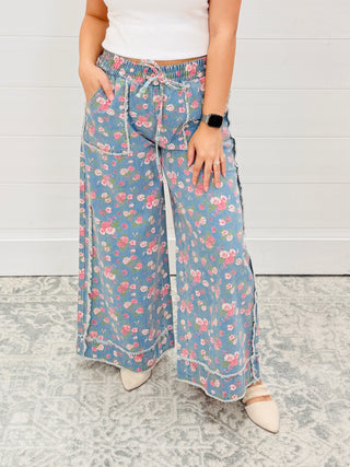 All Good Things Floral Denim Wide Leg Pants-Ace Trading-Shop Anchored Bliss Women's Boutique Clothing Store