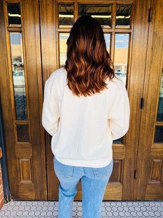 Get Me Some of That Faux Cable Knit Sweatshirt • Cream-Umgee-Shop Anchored Bliss Women's Boutique Clothing Store