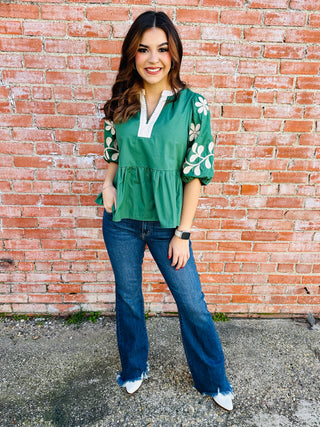 Undeniably Yours Puff Sleeve Top • Green-Entro-Shop Anchored Bliss Women's Boutique Clothing Store