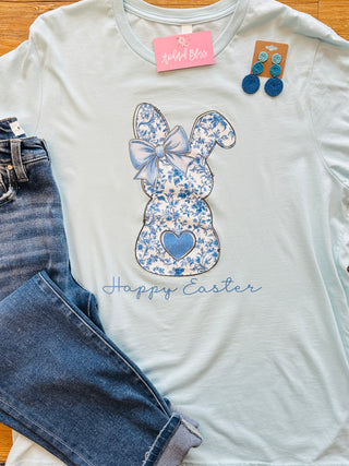 Blue Floral Bunny Graphic Tee-Harps & Oli-Shop Anchored Bliss Women's Boutique Clothing Store