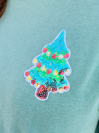 Sequin Christmas Tree Graphic Tee-Harps & Oli-Shop Anchored Bliss Women's Boutique Clothing Store