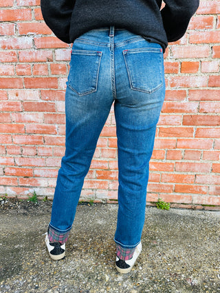 Judy Blue Rad in Plaid Denim Jeans-Judy Blue-Shop Anchored Bliss Women's Boutique Clothing Store