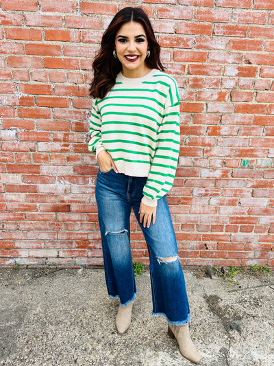 Carry On Striped Sweater • Green-HYFVE-Shop Anchored Bliss Women's Boutique Clothing Store