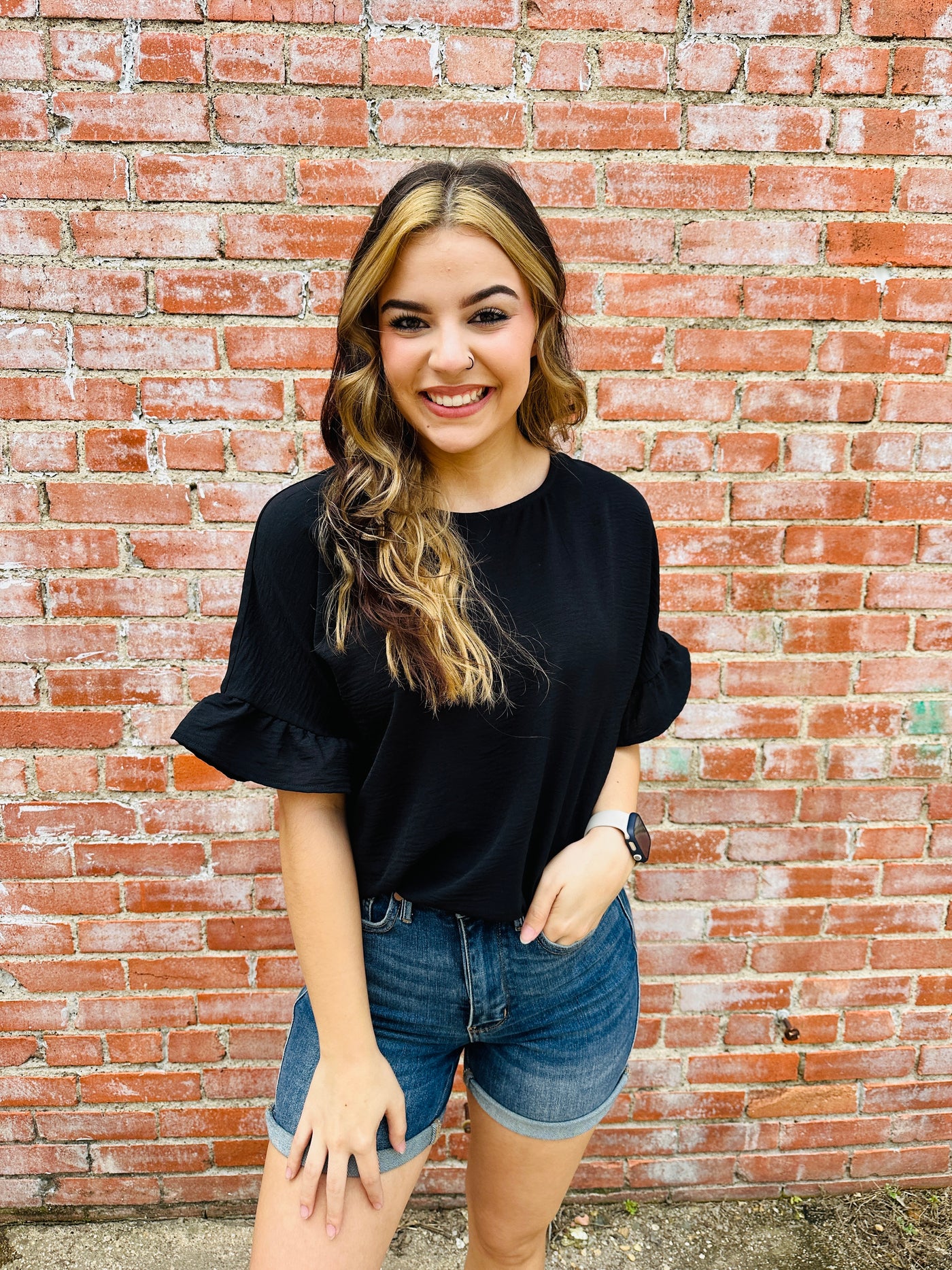 Having a Good Day Ruffle Sleeve Top • Black-Zenana-Shop Anchored Bliss Women's Boutique Clothing Store