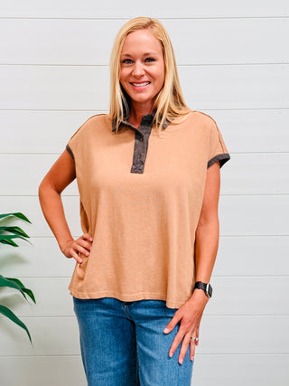 Rustic Edge Oversized Top • Camel-Stacey Kluttz-Shop Anchored Bliss Women's Boutique Clothing Store