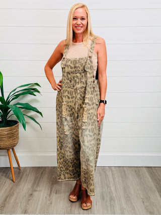 Good Vibes Only Oversized Leopard Print Denim Overalls-Easel-Shop Anchored Bliss Women's Boutique Clothing Store