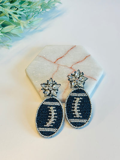 Stars of Football Beaded Earrings • Navy & Silver-Brittany Carl-Shop Anchored Bliss Women's Boutique Clothing Store