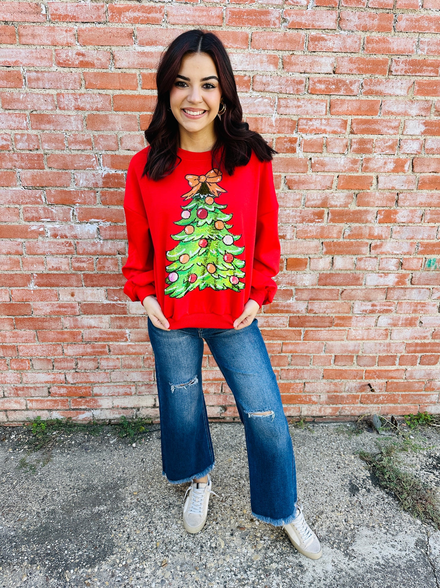 Oh Christmas Tree Sequin Sweatshirt • Red-Simply Southern-Shop Anchored Bliss Women's Boutique Clothing Store