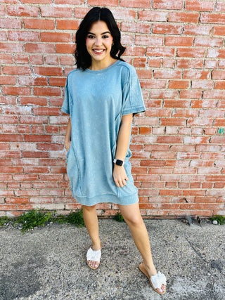 Afternoon Bliss Acid Washed Midi Dress • Blue Grey-Zenana-Shop Anchored Bliss Women's Boutique Clothing Store