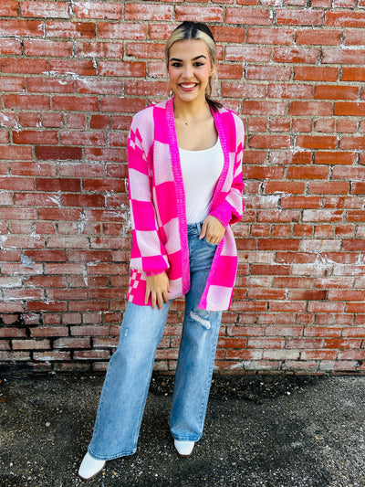 All the Good Times Checkered Cardigan • Pink-Thomas and Co-Shop Anchored Bliss Women's Boutique Clothing Store