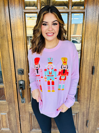 Whimsy Nutcracker Pink Crew Neck Sweatshirt-Jane Marie-Shop Anchored Bliss Women's Boutique Clothing Store