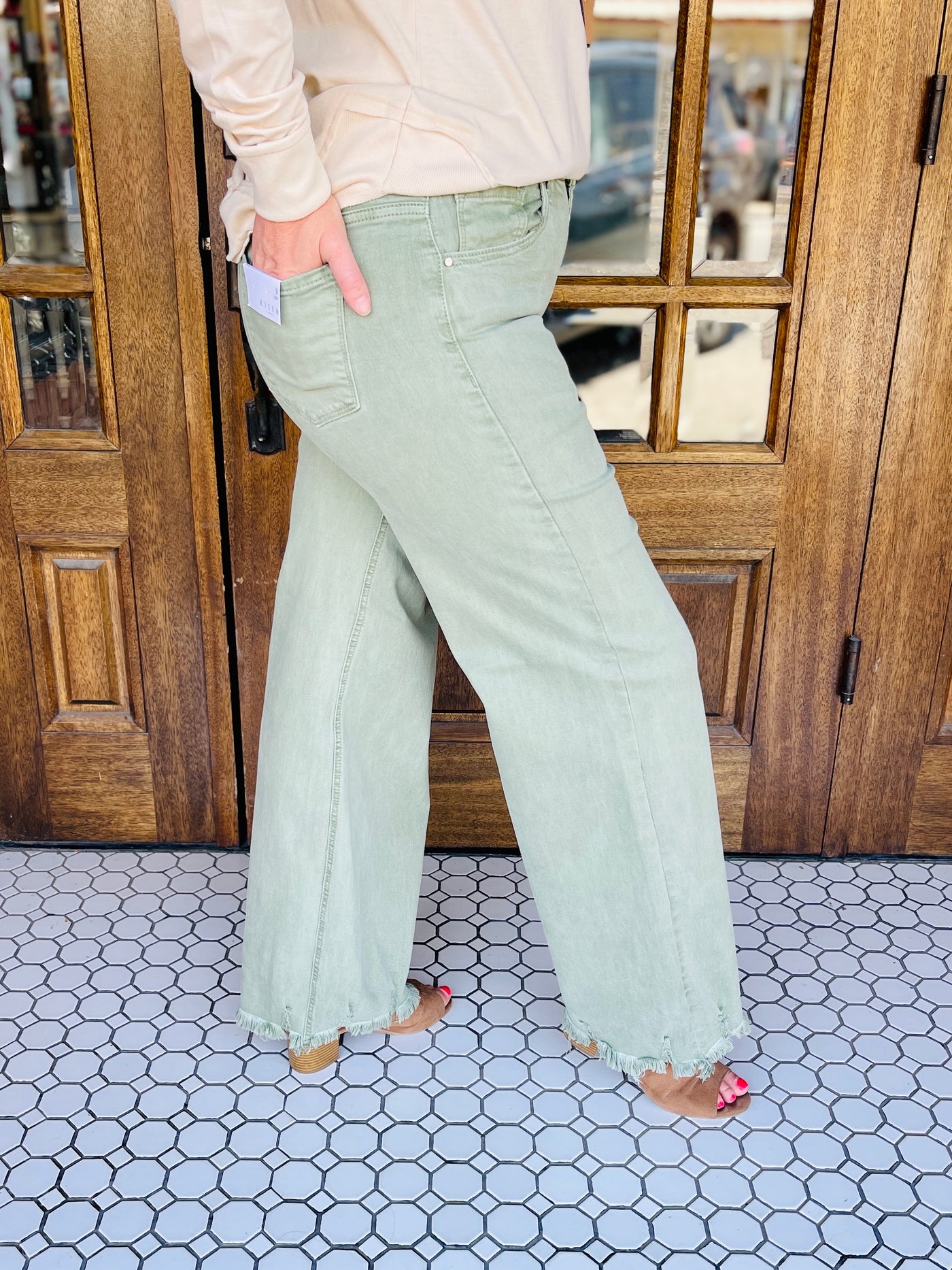 Risen Perfect in Olive Wide Leg Jeans-Risen-Shop Anchored Bliss Women's Boutique Clothing Store