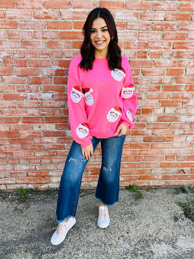 Sweet Santa Sequin Patch Sweater • Pink-Bibi-Shop Anchored Bliss Women's Boutique Clothing Store