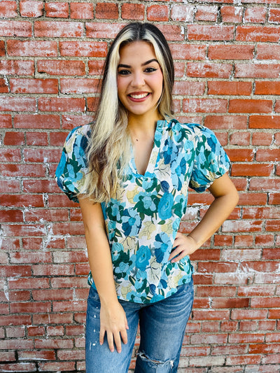 Easily Loved Floral Top • Blue Mix-Gigio-Shop Anchored Bliss Women's Boutique Clothing Store