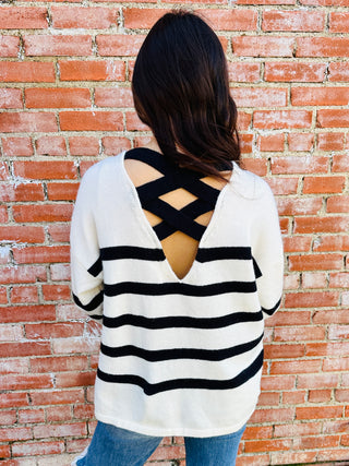 Keep You Guessing Striped Sweater • Ivory-Bibi-Shop Anchored Bliss Women's Boutique Clothing Store