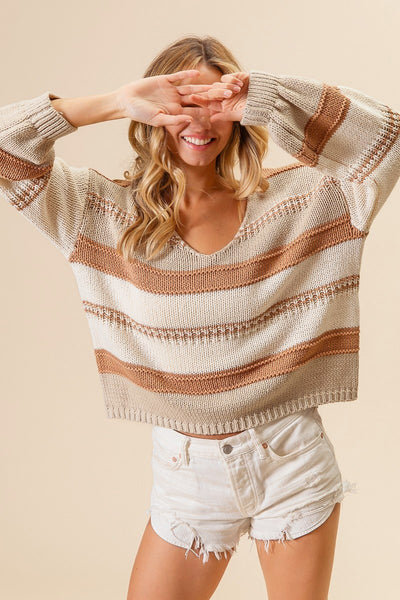 Good Timing Striped Sweater • Tan-Bibi-Shop Anchored Bliss Women's Boutique Clothing Store