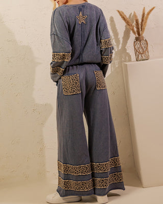 Yours Truly Leopard Star Mineral Wash Lounge Set • Denim