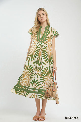 Without a Doubt Flutter Sleeve Midi Dress Green-Umgee-Shop Anchored Bliss Women's Boutique Clothing Store
