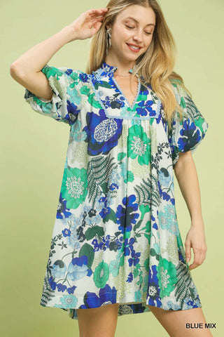 Meet Me in the Garden Floral Mini Dress • Blue