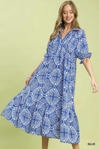 Roll With It V-Neck Midi Dress • Blue-Umgee-Shop Anchored Bliss Women's Boutique Clothing Store